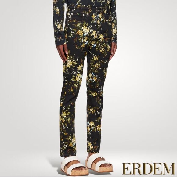 ERDEM **NWT** Oliver Kallmus Floral-Print Straight Leg Jeans in Black - Picture 6 of 16